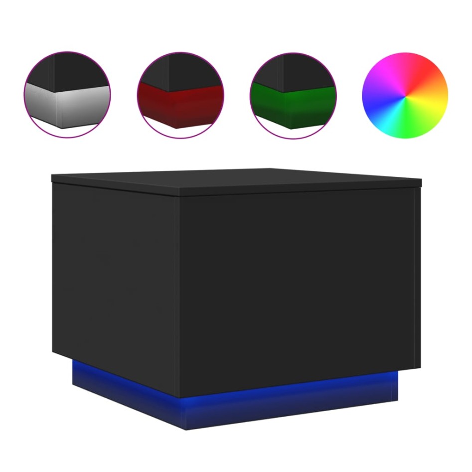 Mesa de centro con luces LED negro 50x50x40