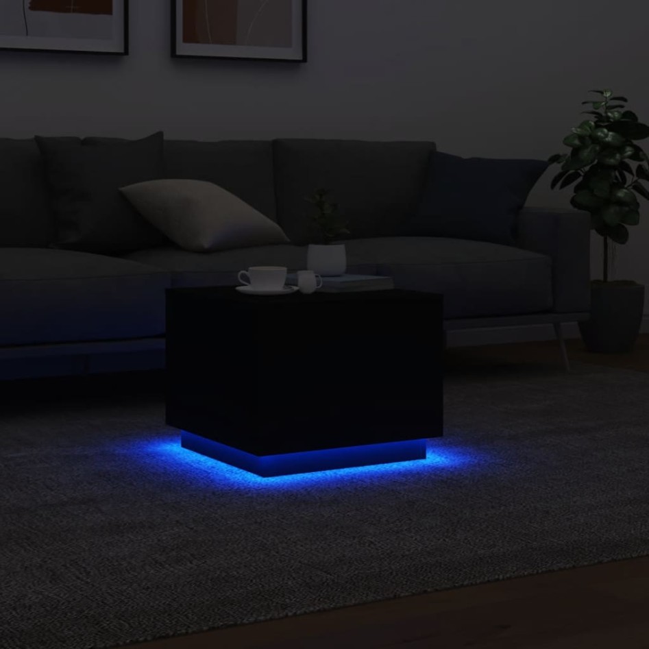 Mesa de centro con luces LED negro 50x50x40