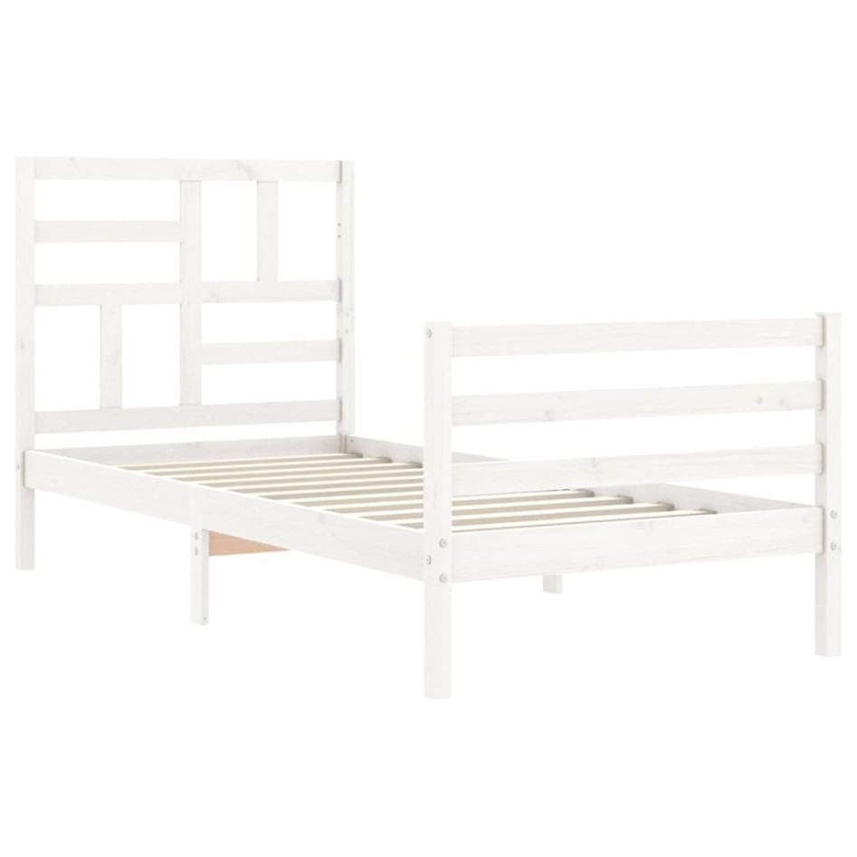 Estructura de cama con cabecero madera maciza blanco 90x200