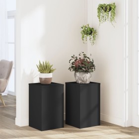 Soportes de plantas 2 uds madera ingeniería negro 30x30x50