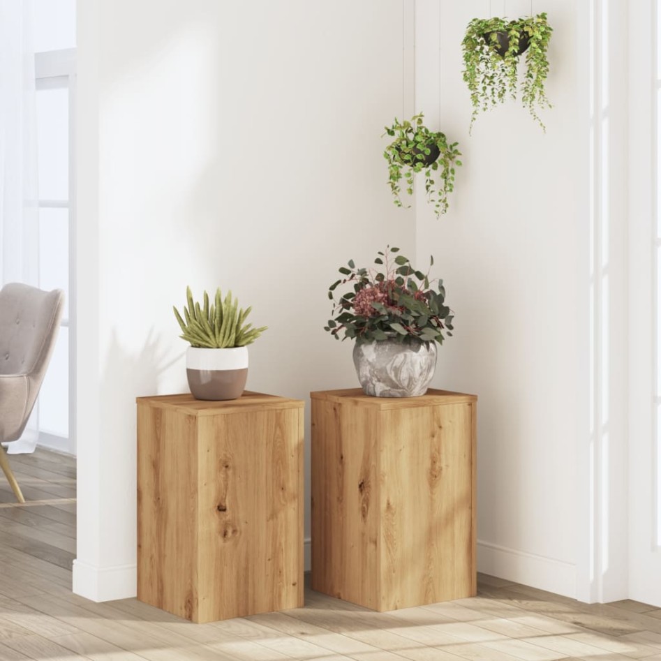 Soportes de plantas 2 uds madera roble artisian 30x30x50