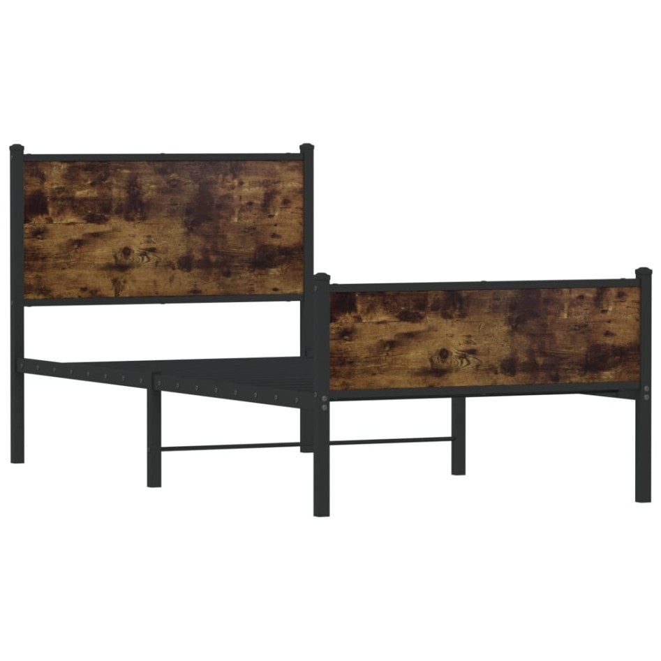 Estructura de cama sin colchón metal roble ahumado 75x190