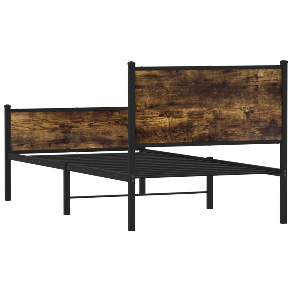 Estructura de cama sin colchón metal roble ahumado 75x190