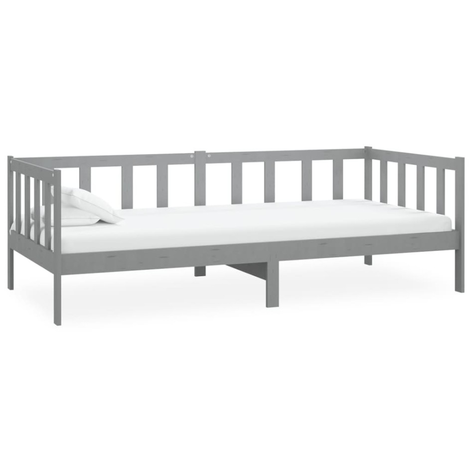 Sofá cama con colchón madera de pino maciza gris 90x200