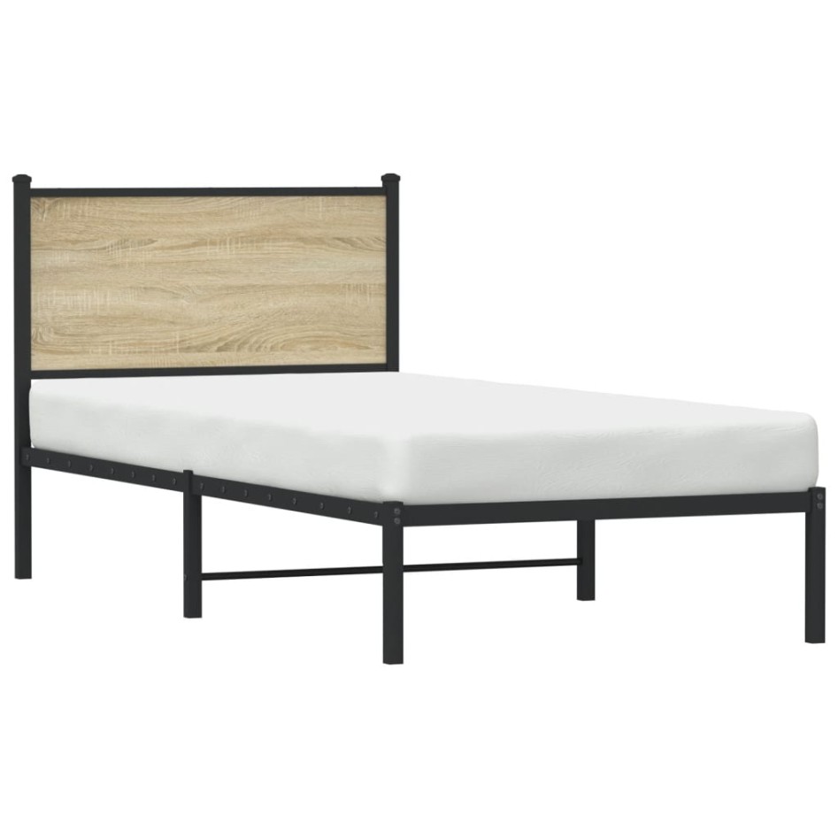 Estructura de cama sin colchón metal roble Sonoma 75x190
