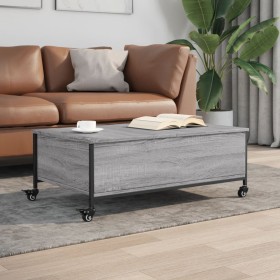 Mesa de centro con ruedas madera ingeniería gris 91x55x34