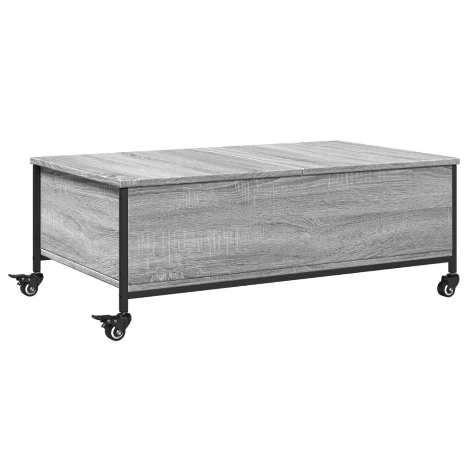 Mesa de centro con ruedas madera ingeniería gris 91x55x34