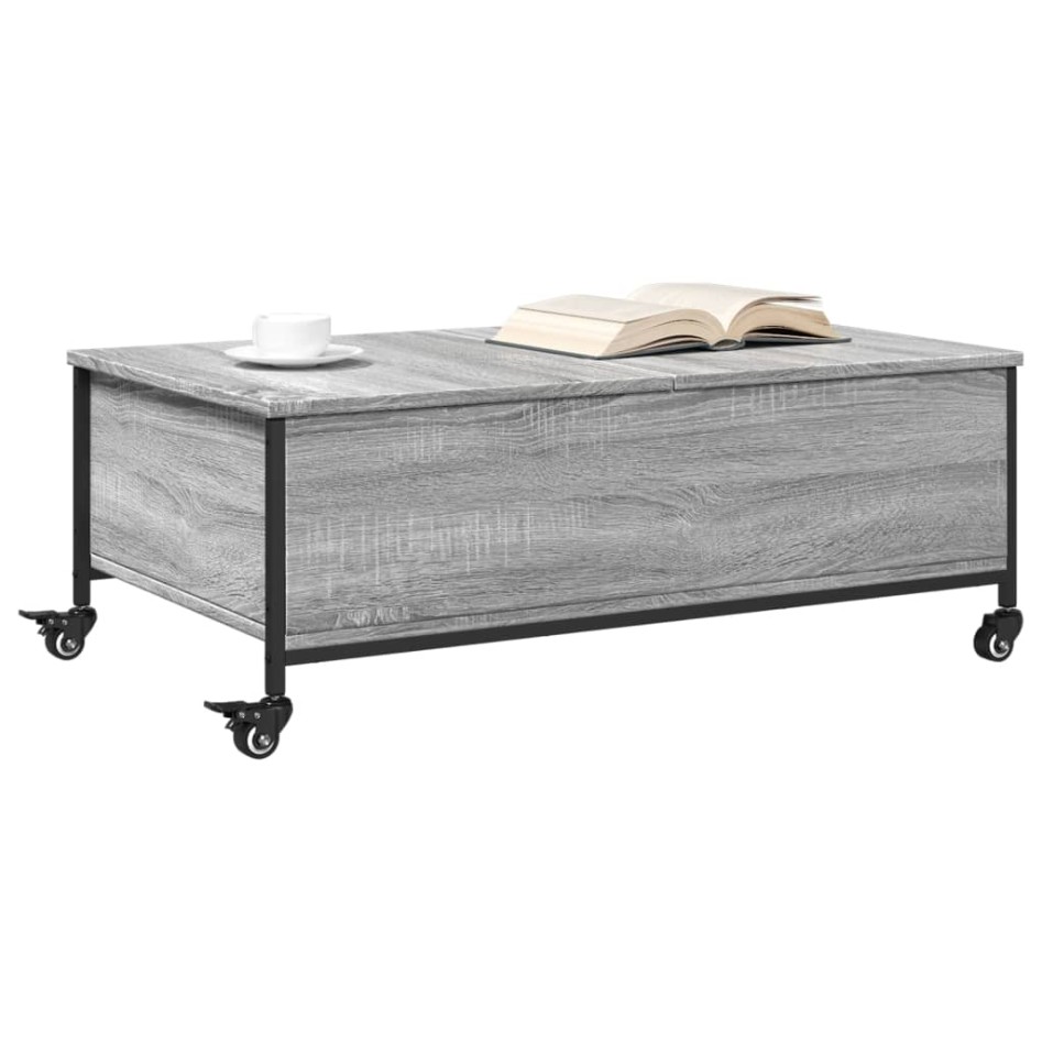 Mesa de centro con ruedas madera ingeniería gris 91x55x34
