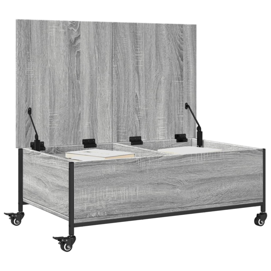 Mesa de centro con ruedas madera ingeniería gris 91x55x34
