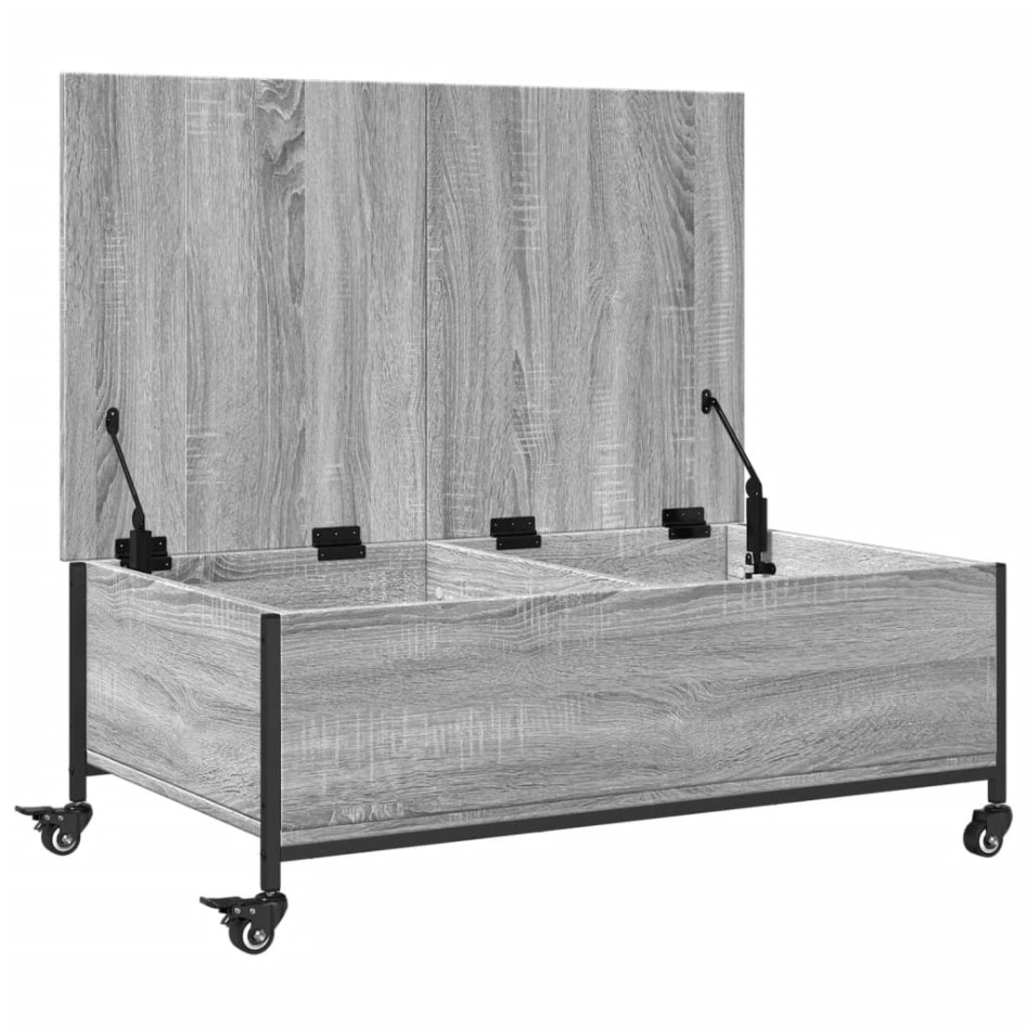 Mesa de centro con ruedas madera ingeniería gris 91x55x34