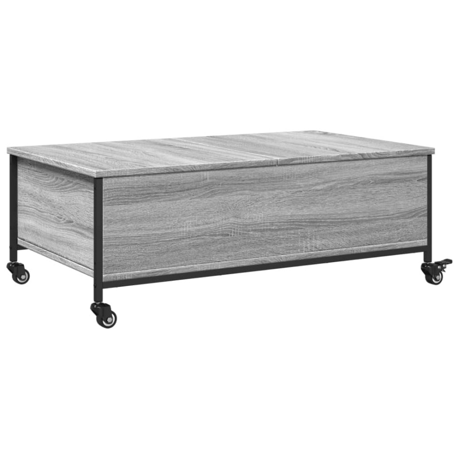 Mesa de centro con ruedas madera ingeniería gris 91x55x34