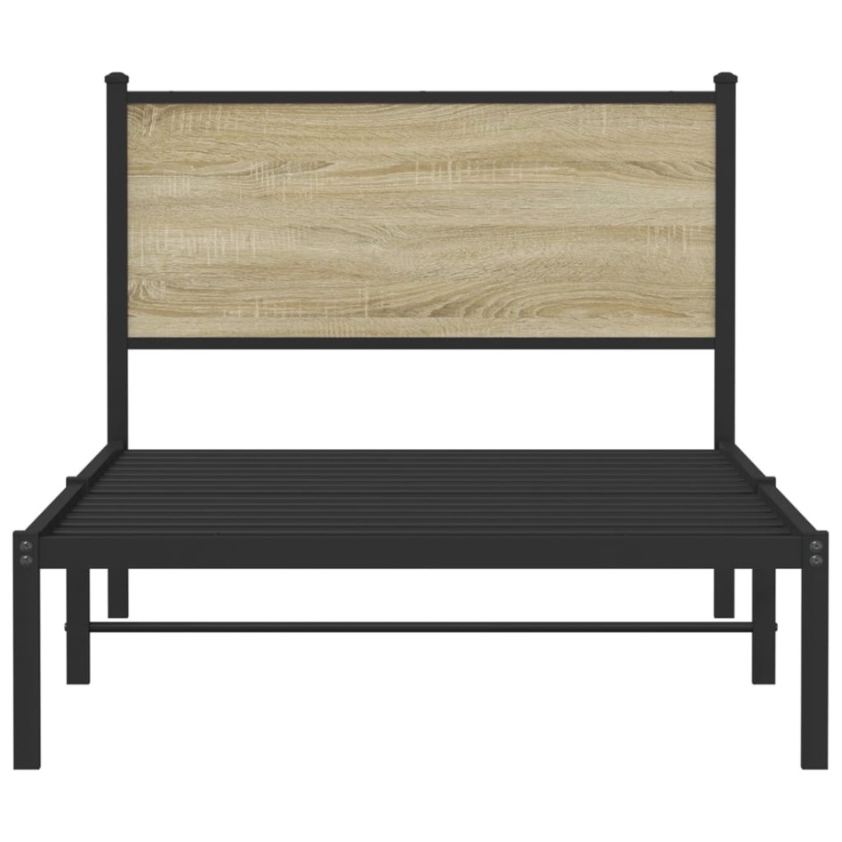 Estructura de cama sin colchón metal roble ahumado 100x190