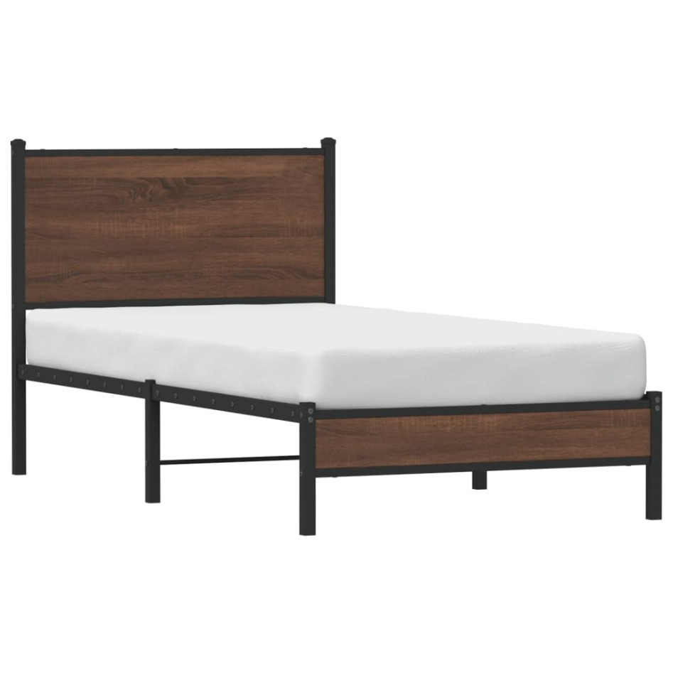 Estructura de cama sin colchón metal marrón roble 80x200