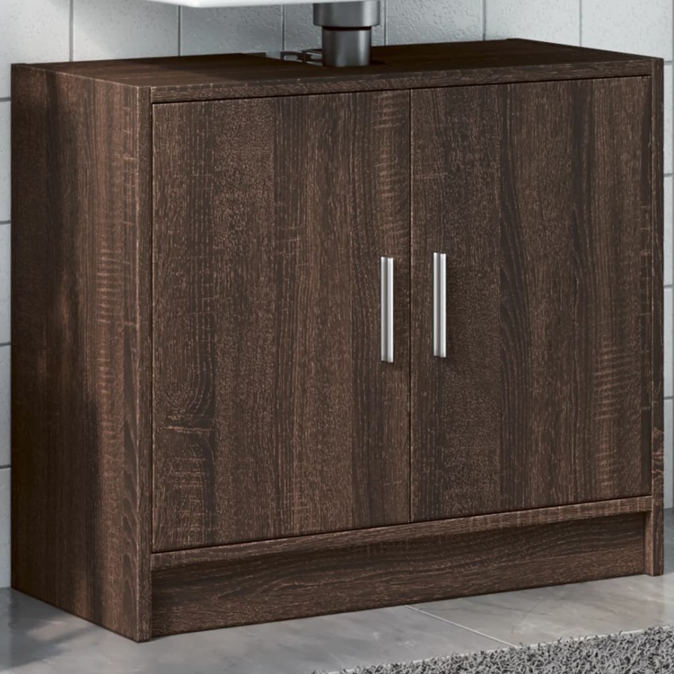 Armario de lavabo madera ingeniería marrón roble 63x29x55