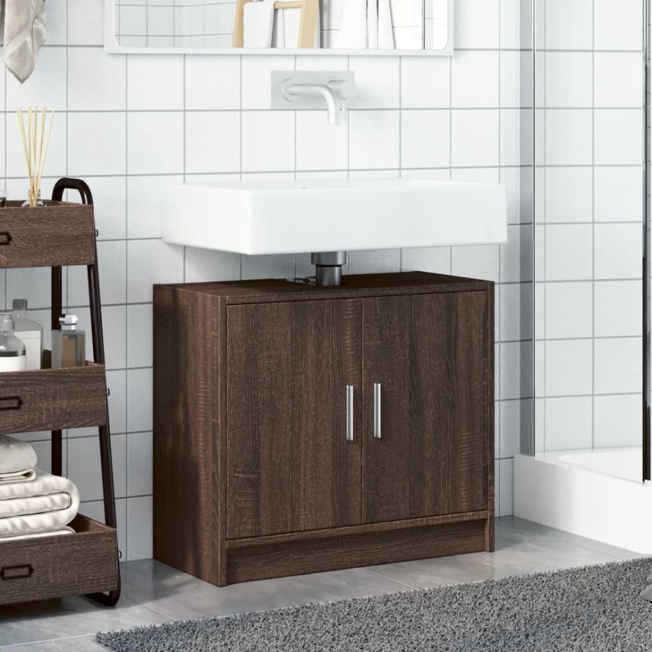 Armario de lavabo madera ingeniería marrón roble 63x29x55