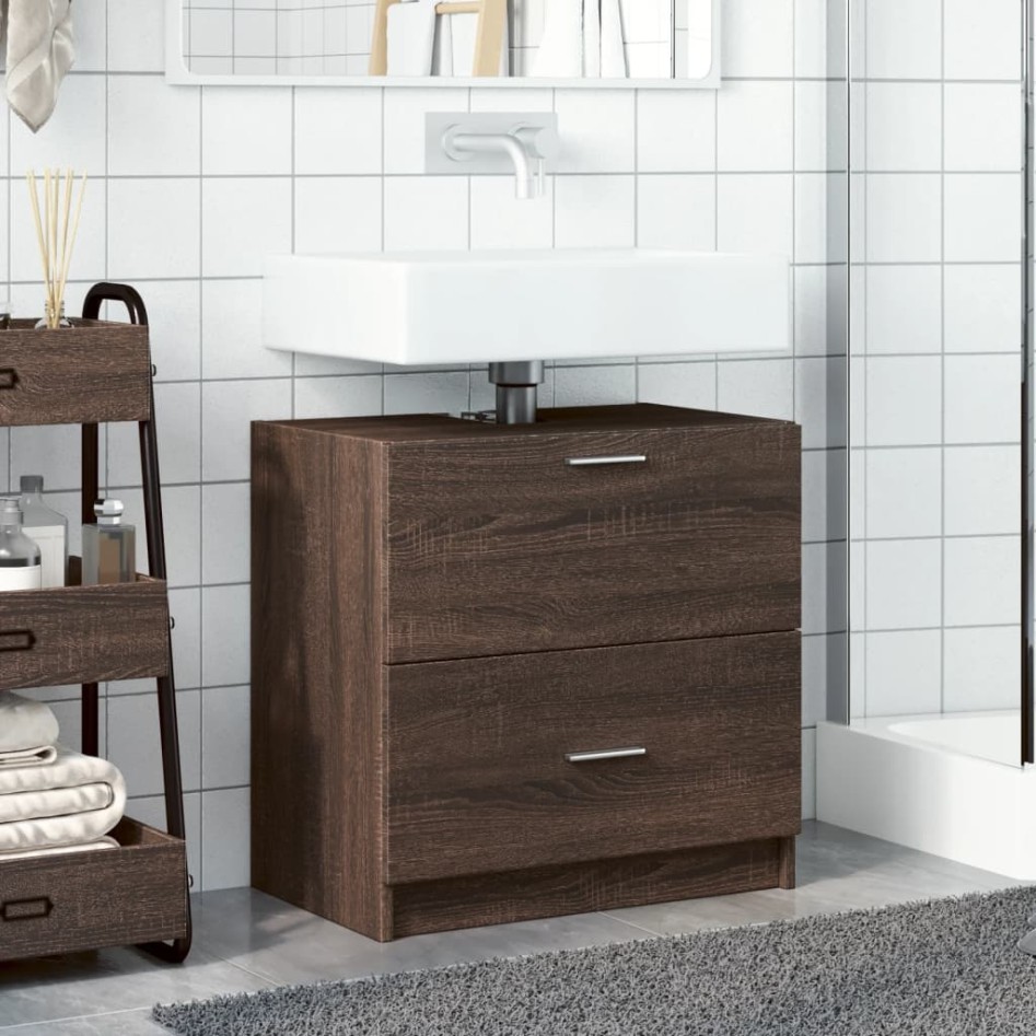Armario de lavabo madera de ingeniería marrón roble 59x37x59