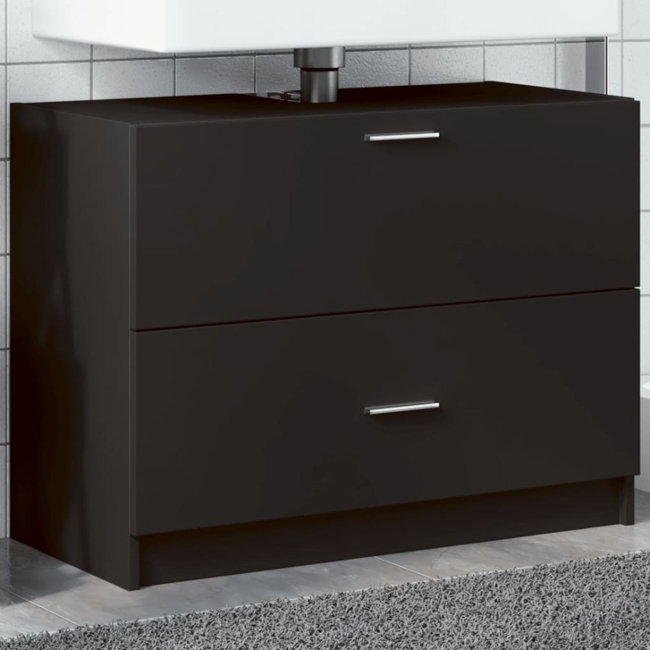 Armario de lavabo madera de ingeniería negro 78x37x59