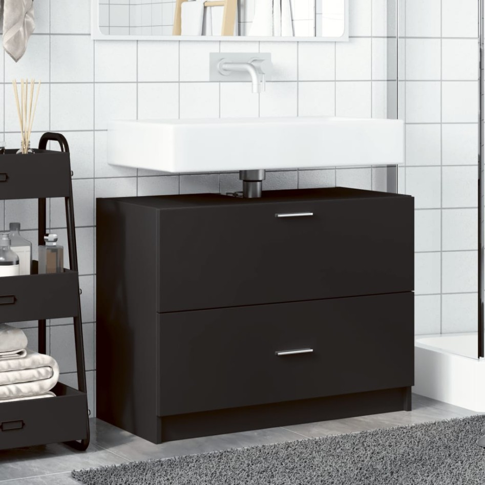 Armario de lavabo madera de ingeniería negro 78x37x59