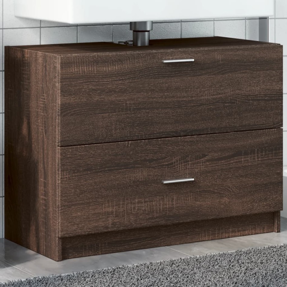 Armario de lavabo madera de ingeniería marrón roble 78x37x59