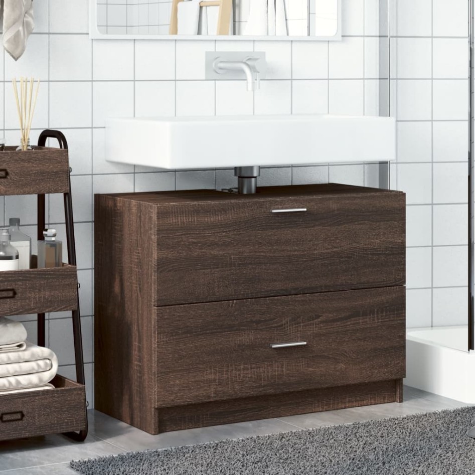 Armario de lavabo madera de ingeniería marrón roble 78x37x59