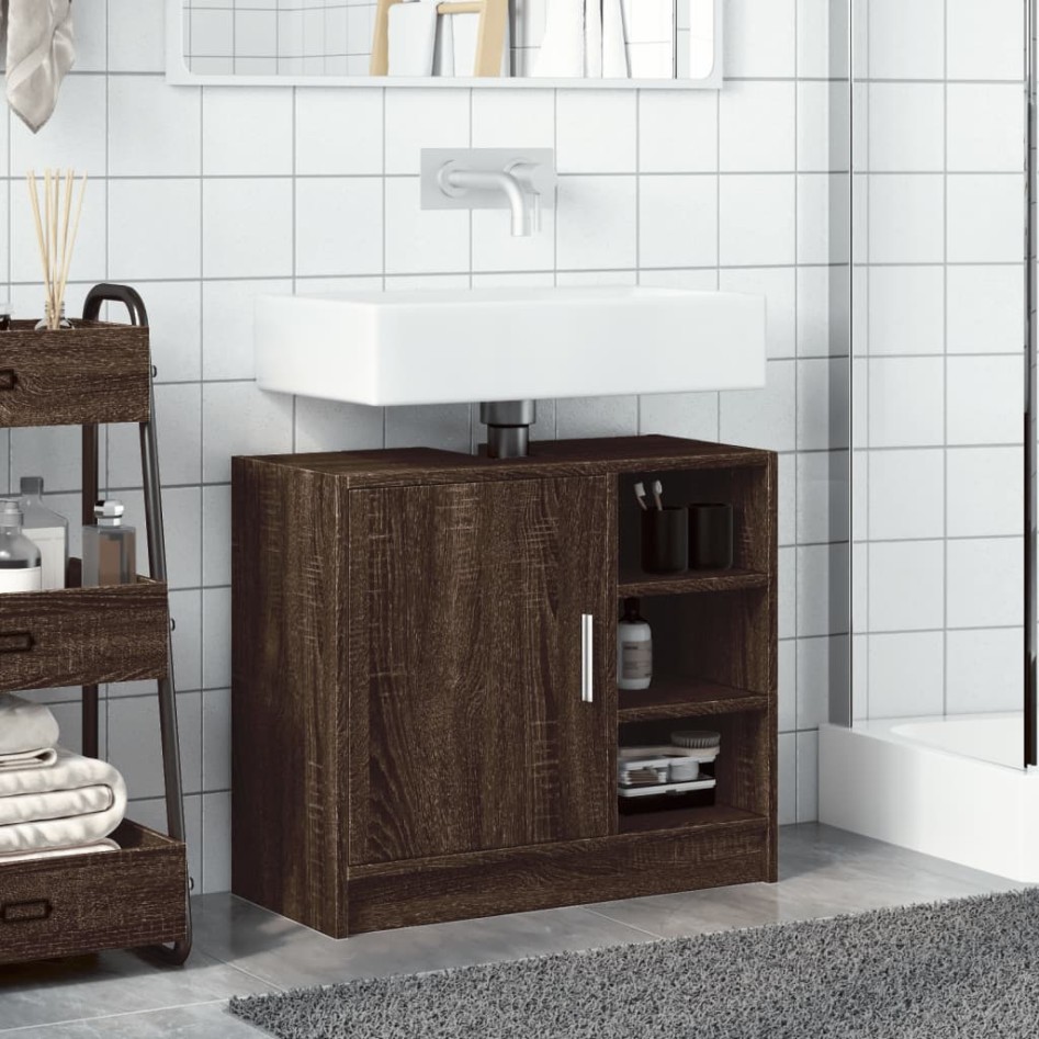 Armario de lavabo madera ingeniería marrón roble 63x29x55