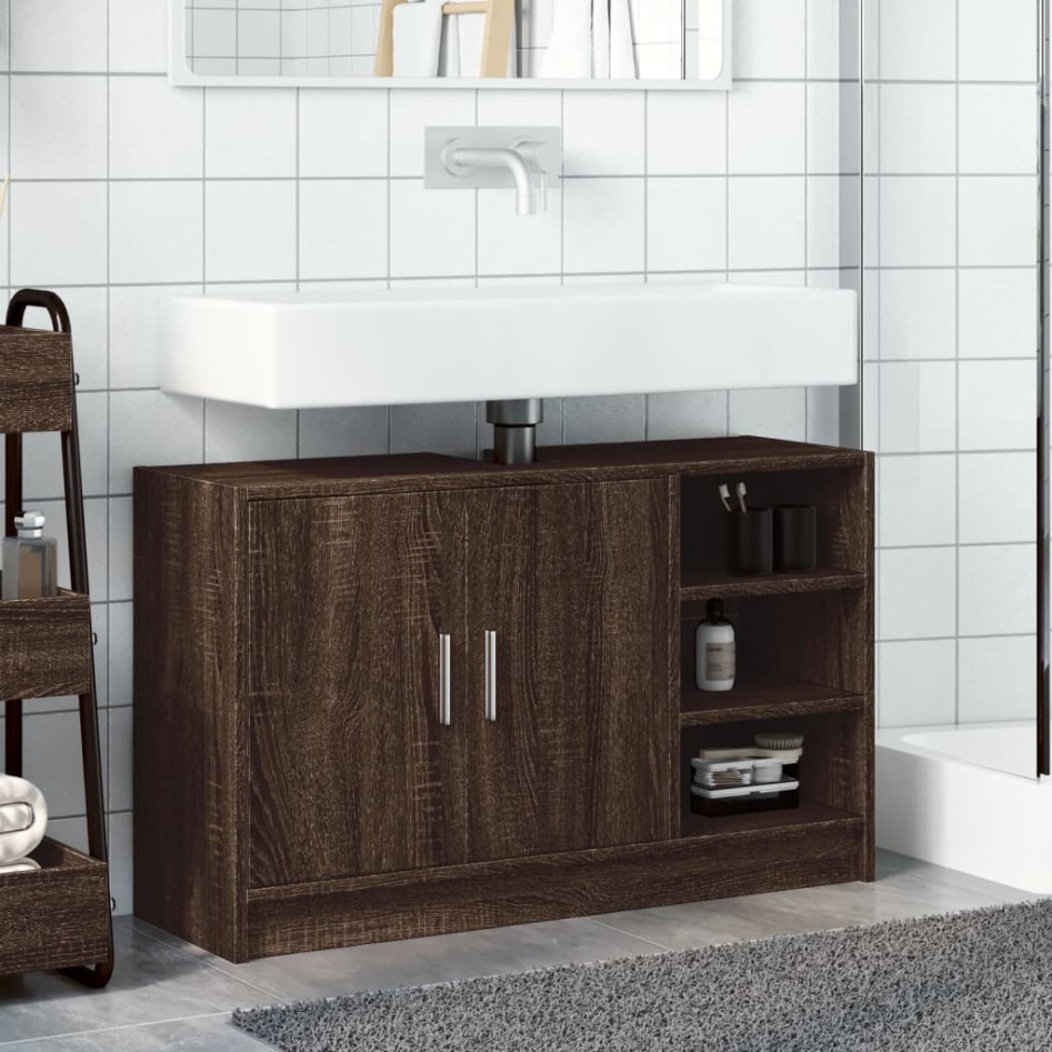 Mueble de lavabo madera de ingeniería roble marrón 90x29x55