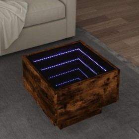 Mesa auxiliar y LED madera ingeniería roble ahumado 40x40x30