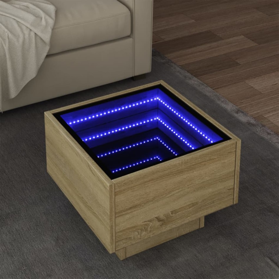 Mesa auxiliar con LED madera ingeniería roble Sonoma