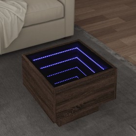 Mesa auxiliar con LED madera ingeniería marrón roble