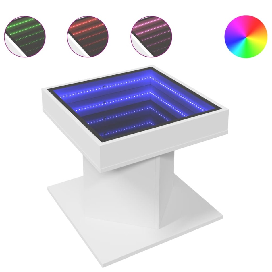 Mesa de centro con luz LED madera ingeniería blanca 50x50x45