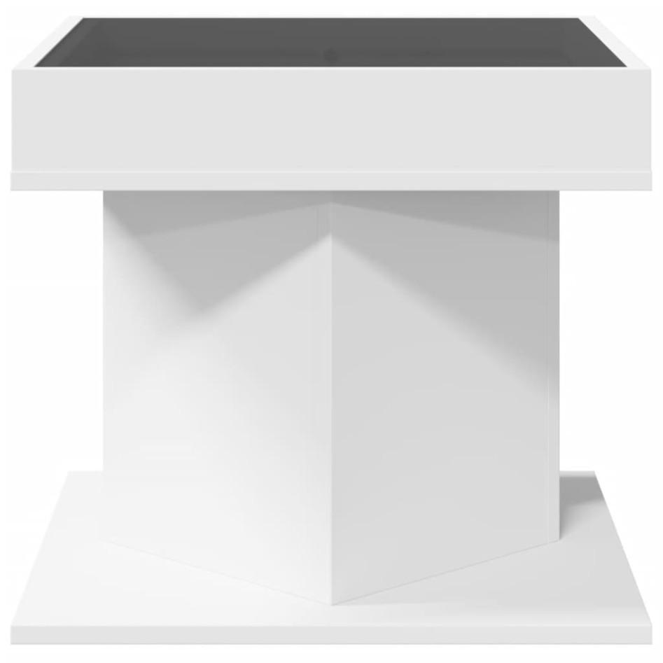 Mesa de centro con luz LED madera ingeniería blanca 50x50x45