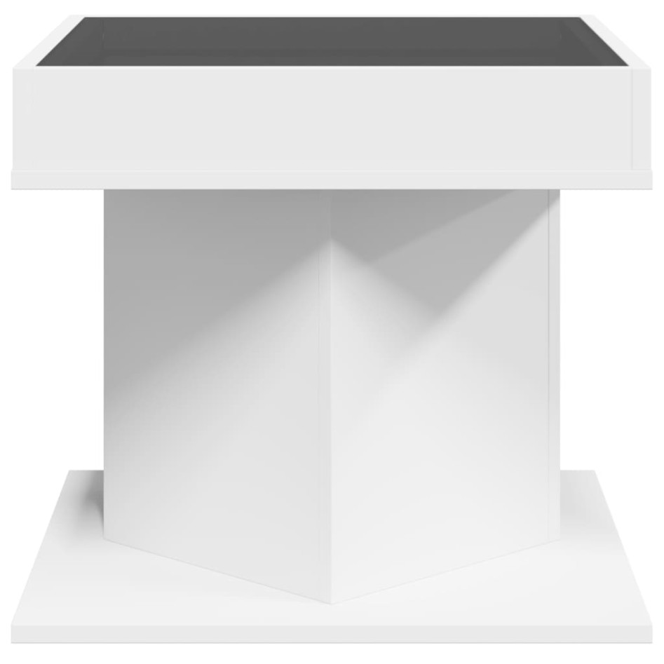 Mesa de centro con luz LED madera ingeniería blanca 50x50x45