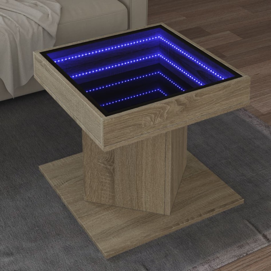 Mesa de centro y LED madera ingeniería roble Sonoma 50x50x45