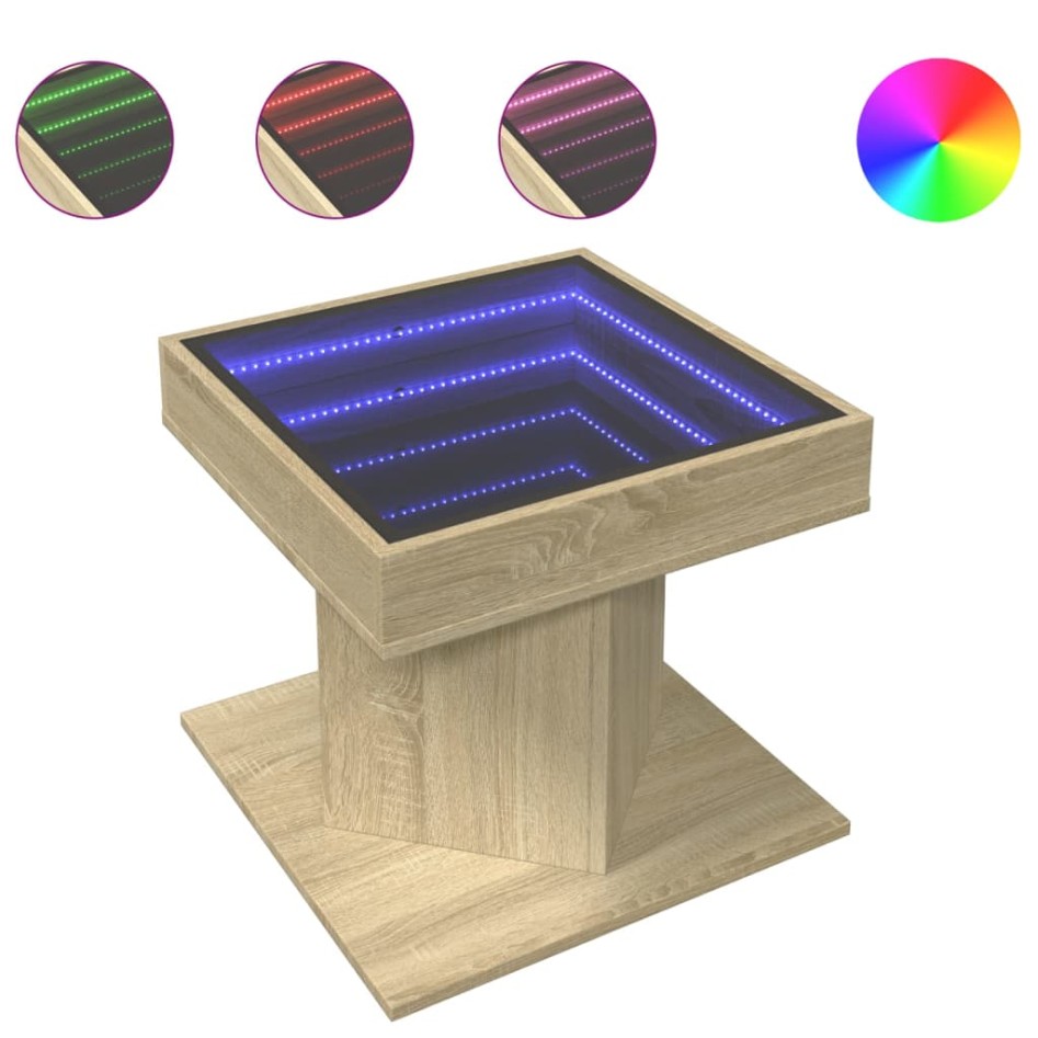 Mesa de centro y LED madera ingeniería roble Sonoma 50x50x45