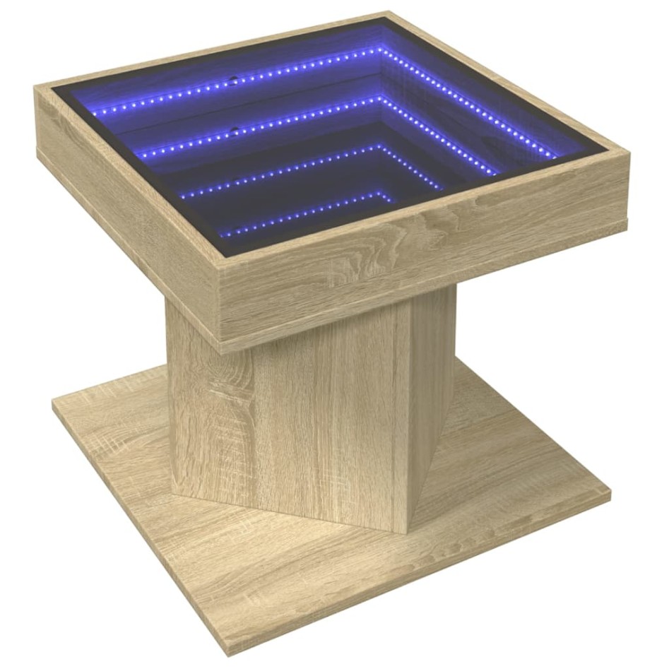 Mesa de centro y LED madera ingeniería roble Sonoma 50x50x45