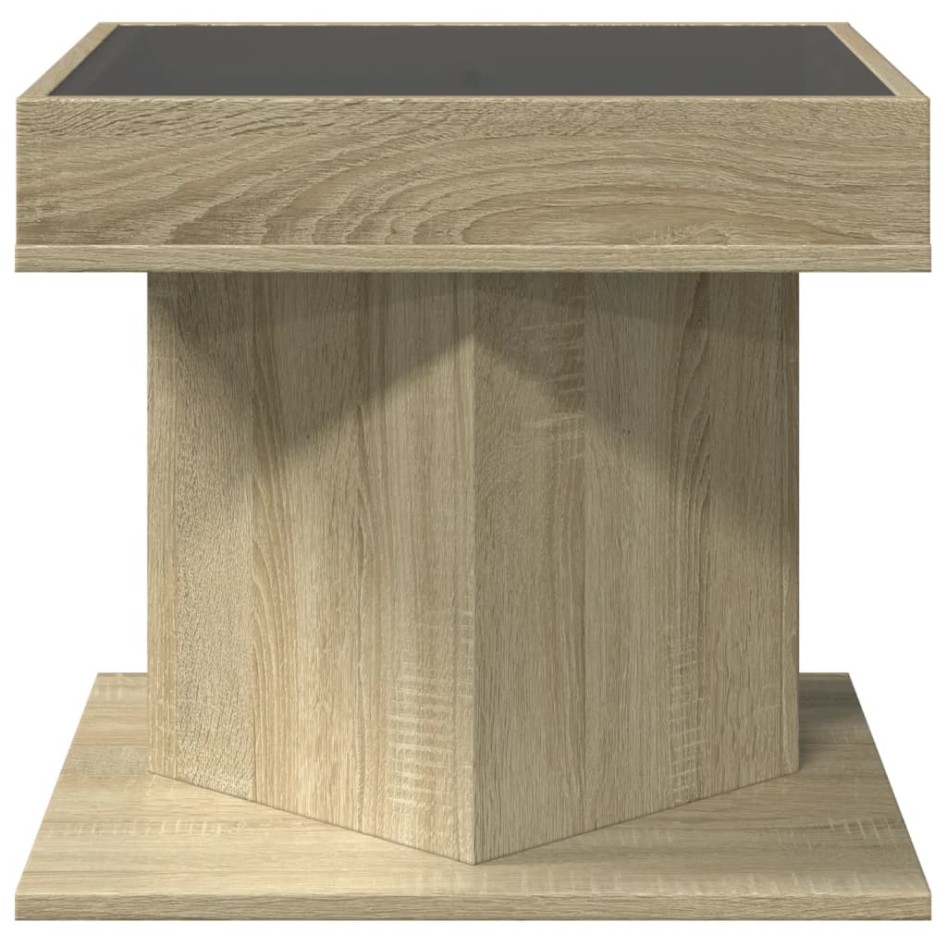 Mesa de centro y LED madera ingeniería roble Sonoma 50x50x45