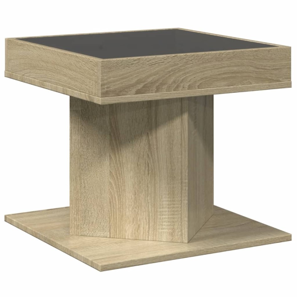 Mesa de centro y LED madera ingeniería roble Sonoma 50x50x45