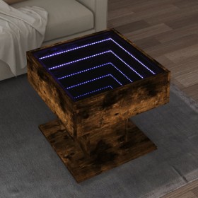 Mesa de centro y LED madera ingeniería roble ahumado