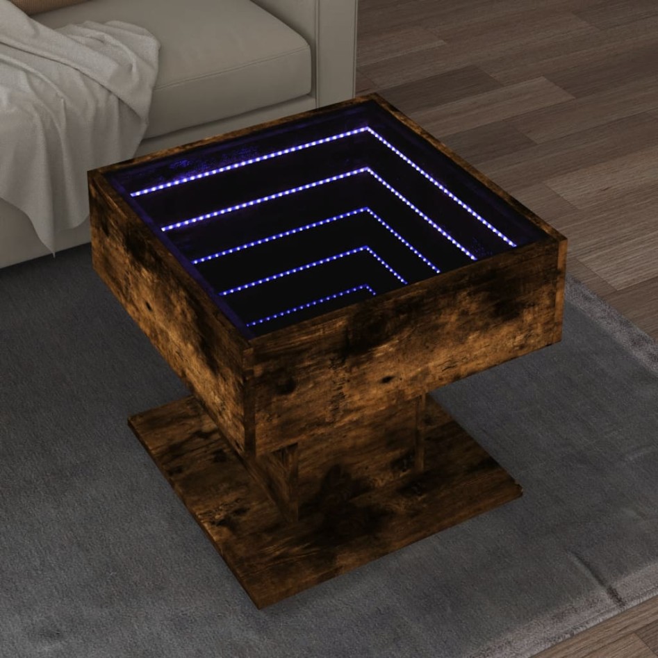 Mesa de centro y LED madera ingeniería roble ahumado