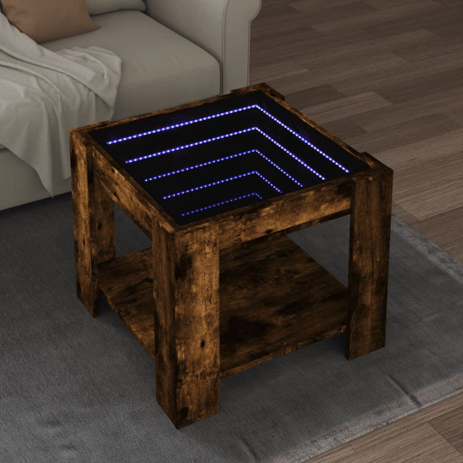 Mesa de centro y LED madera ingeniería roble ahumado