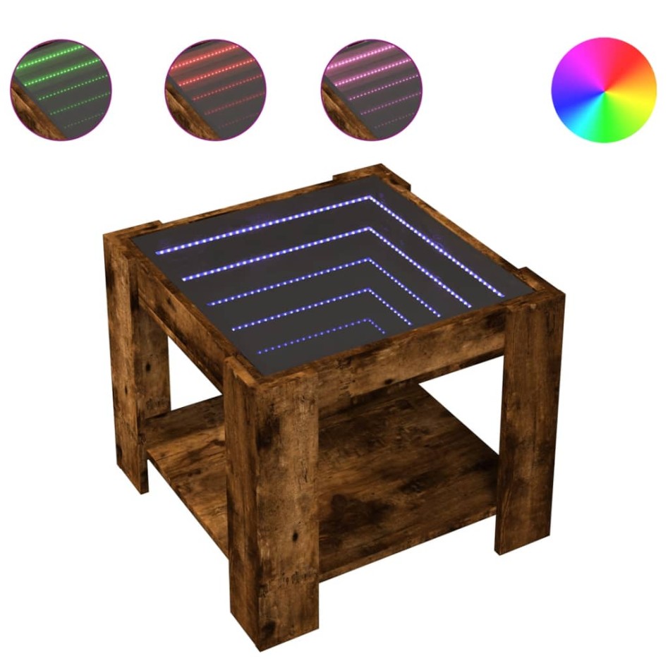 Mesa de centro y LED madera ingeniería roble ahumado