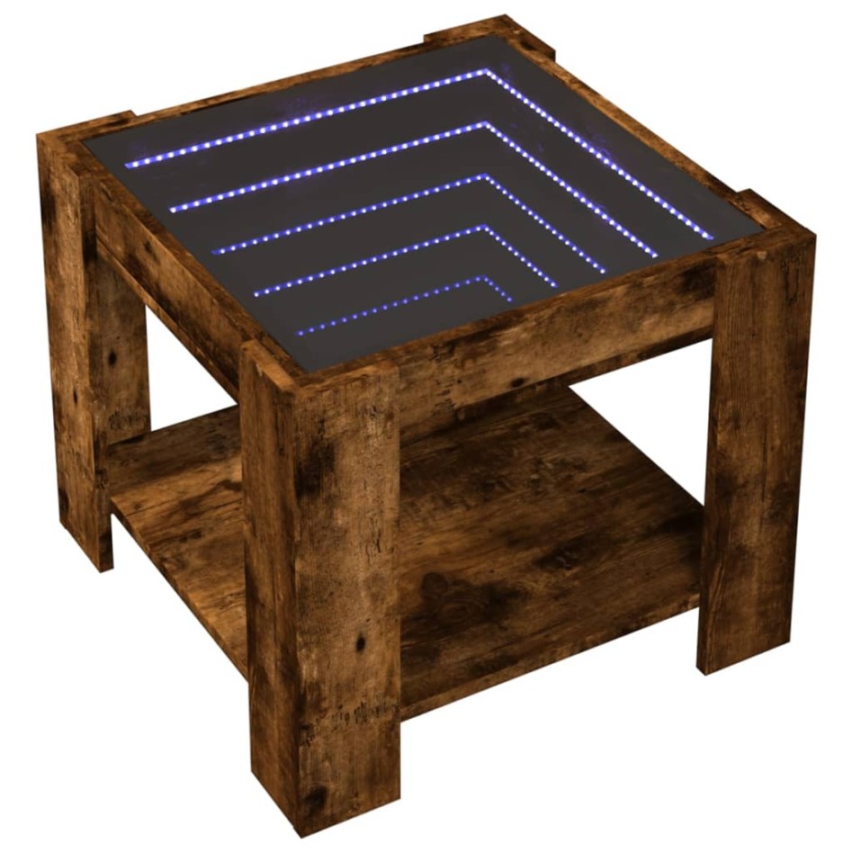 Mesa de centro y LED madera ingeniería roble ahumado