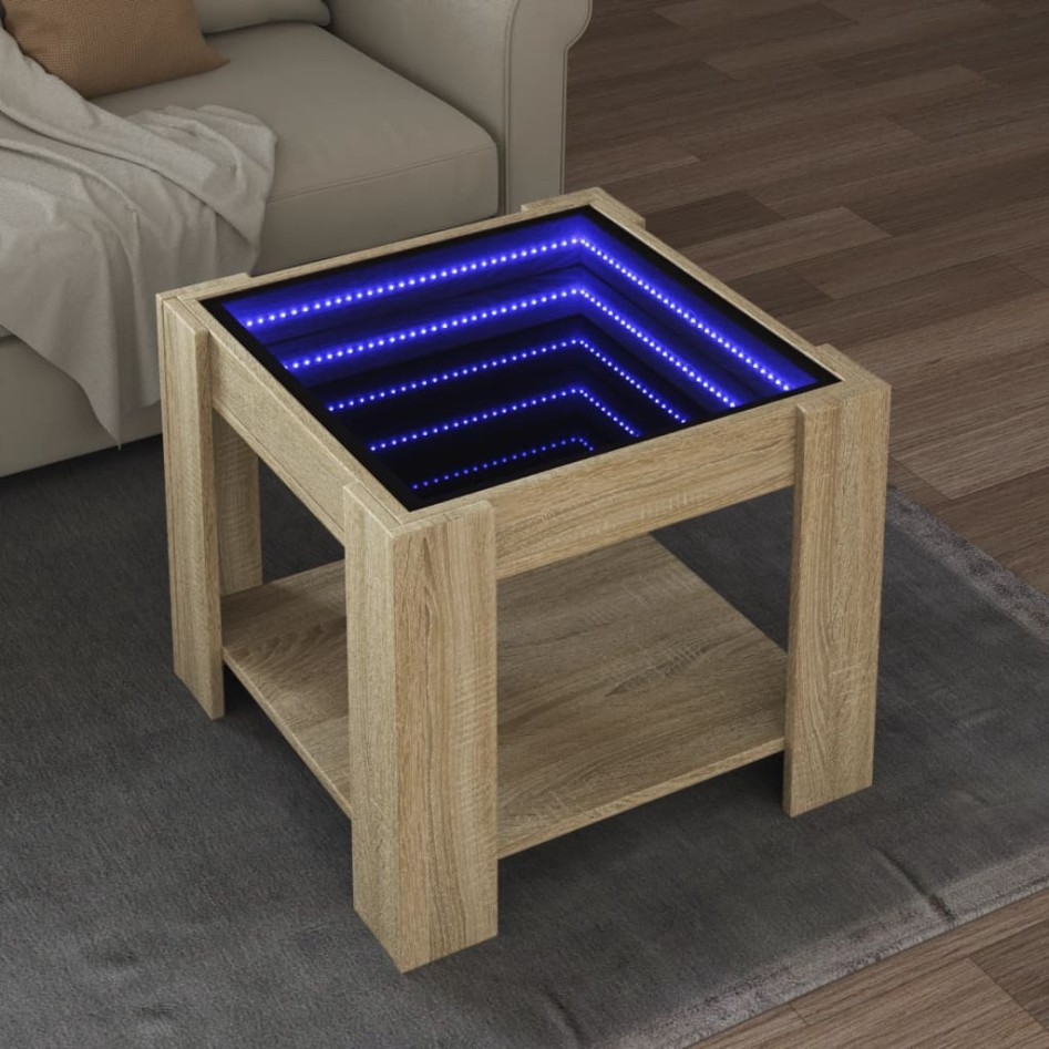 Mesa de centro y LED madera ingeniería roble Sonoma 53x53x45