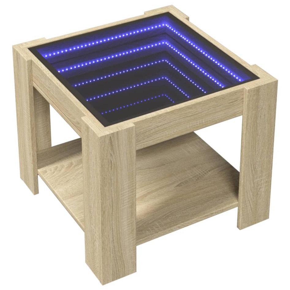 Mesa de centro y LED madera ingeniería roble Sonoma 53x53x45