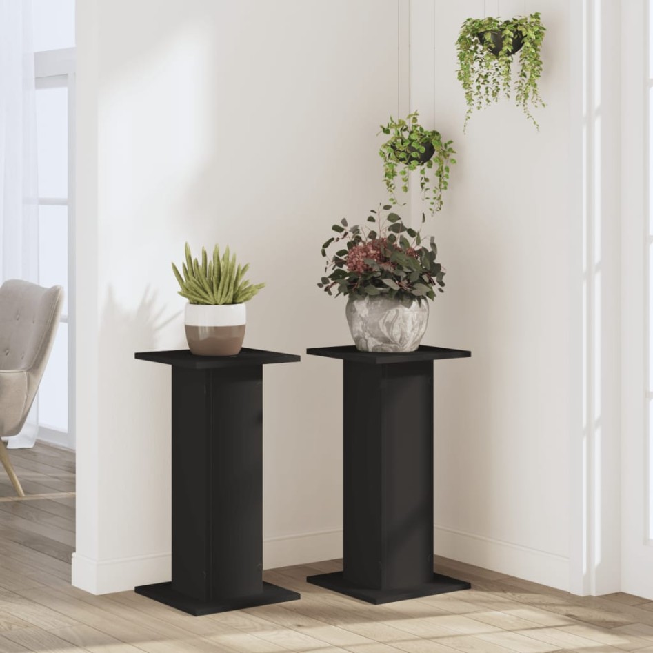 Soportes de plantas 2 uds madera ingeniería negro 30x30x60