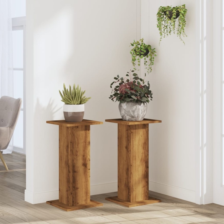 Soportes de plantas 2 uds madera roble artisian 30x30x60