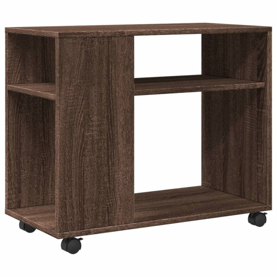 Mesa auxiliar con ruedas madera roble marrón 70x35x60