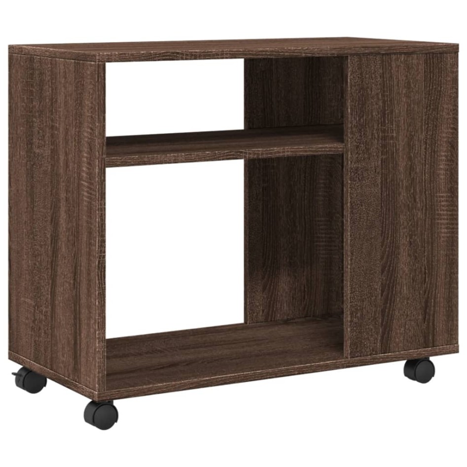 Mesa auxiliar con ruedas madera roble marrón 70x35x60