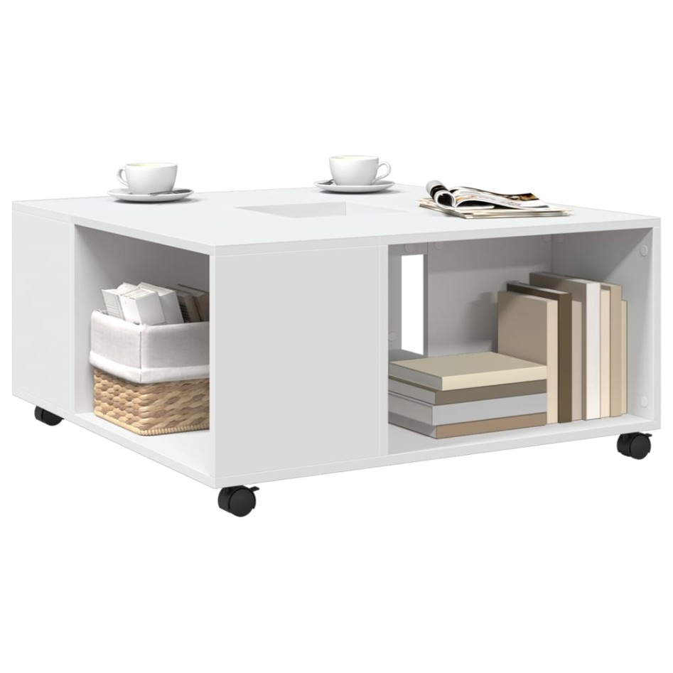 Mesa de centro madera de ingeniería blanca 80x80x40