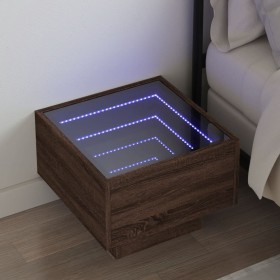 Mesita de noche con Infinity LED marrón roble 40x40x30